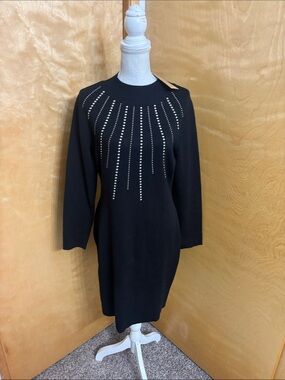 NWT Hailey Lyn Black Long Sleeve Embellished Sweater Dress Size L